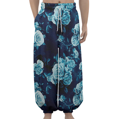 Blue Rose Floral Flower Pattern Print Lantern Pants