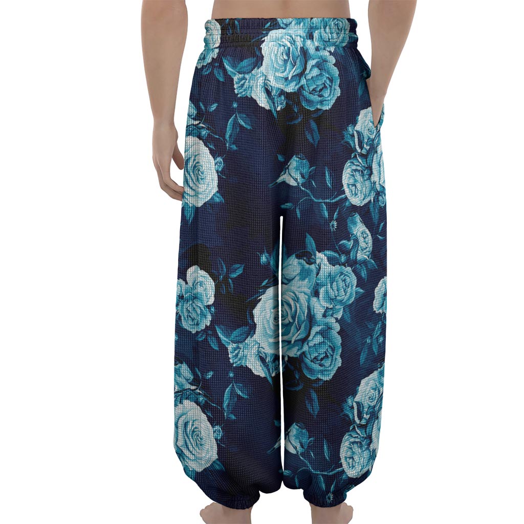 Blue Rose Floral Flower Pattern Print Lantern Pants
