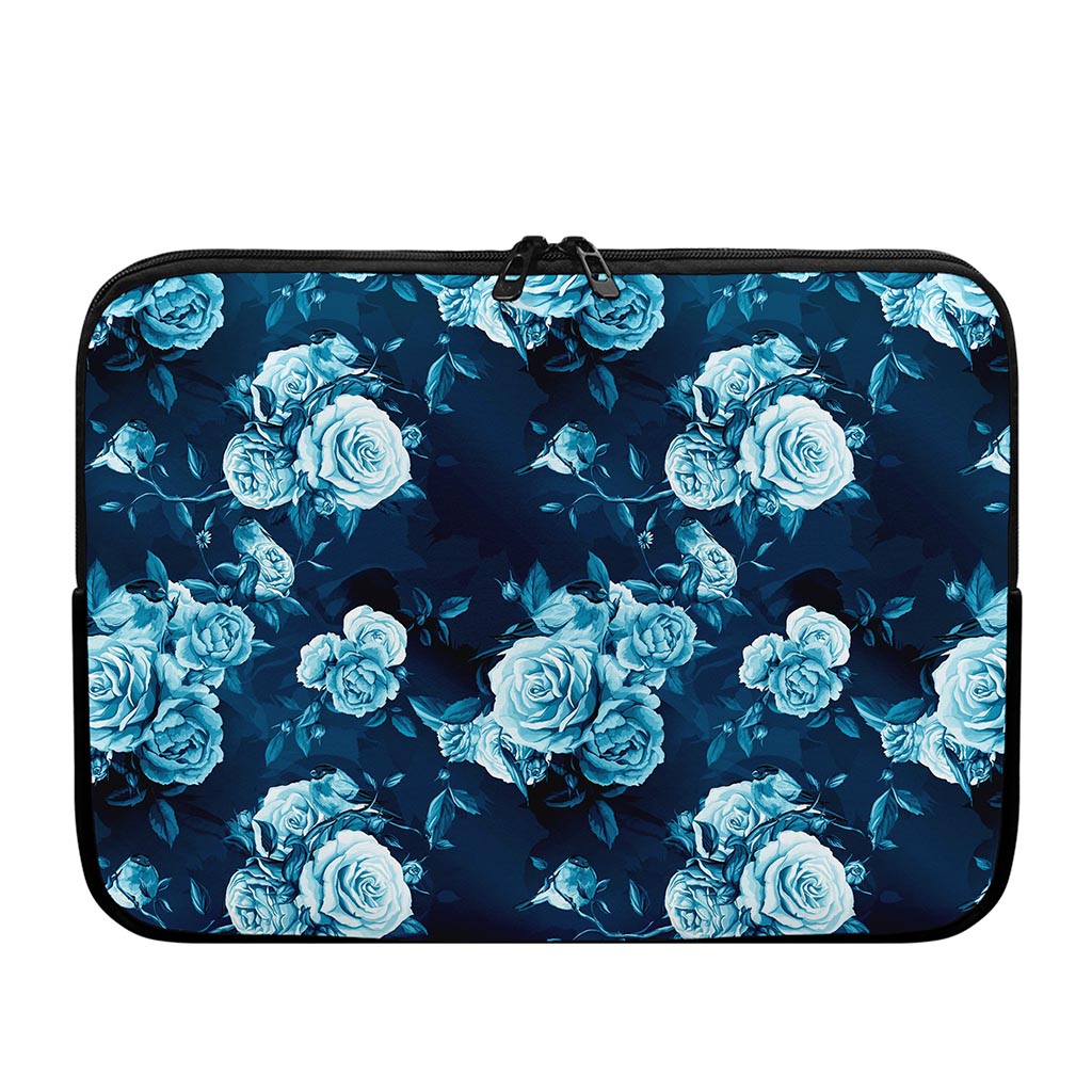 Blue Rose Floral Flower Pattern Print Laptop Sleeve
