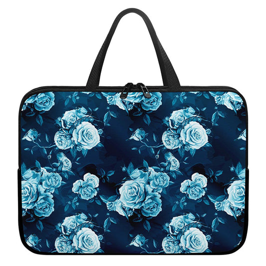 Blue Rose Floral Flower Pattern Print Laptop Sleeve With Handle