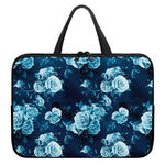 Blue Rose Floral Flower Pattern Print Laptop Sleeve With Handle