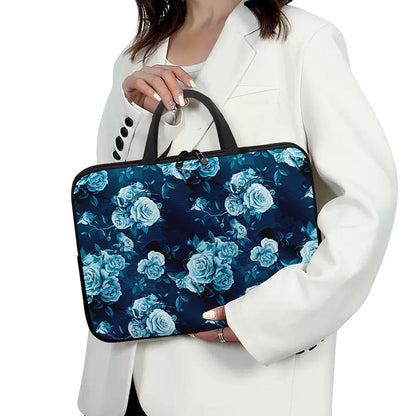 Blue Rose Floral Flower Pattern Print Laptop Sleeve With Handle