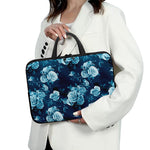 Blue Rose Floral Flower Pattern Print Laptop Sleeve With Handle