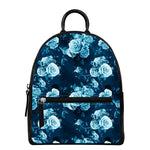 Blue Rose Floral Flower Pattern Print Leather Backpack
