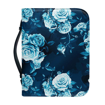 Blue Rose Floral Flower Pattern Print Leather Bible Cover