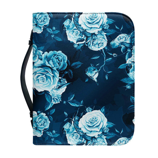 Blue Rose Floral Flower Pattern Print Leather Bible Cover