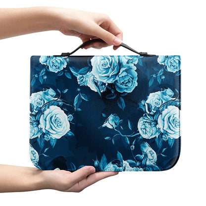 Blue Rose Floral Flower Pattern Print Leather Bible Cover