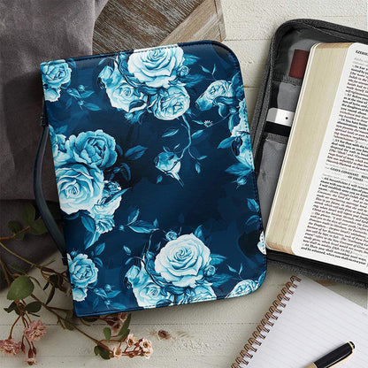 Blue Rose Floral Flower Pattern Print Leather Bible Cover