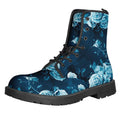 Blue Rose Floral Flower Pattern Print Lace-Up Boots