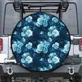 Blue Rose Floral Flower Pattern Print Leather Spare Tire Cover