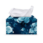 Blue Rose Floral Flower Pattern Print Leather Tissue Box Cover