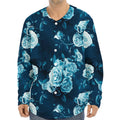 Blue Rose Floral Flower Pattern Print Long Sleeve Baseball Jersey