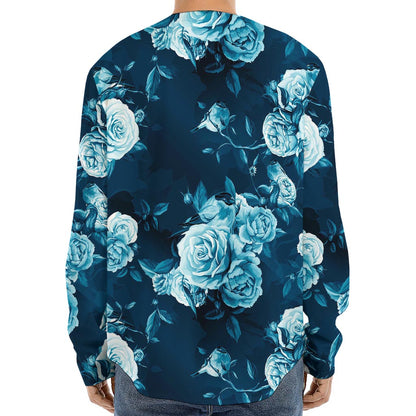 Blue Rose Floral Flower Pattern Print Long Sleeve Baseball Jersey