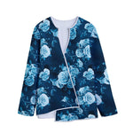 Blue Rose Floral Flower Pattern Print Long Sleeve Short Coat