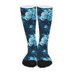 Blue Rose Floral Flower Pattern Print Long Socks