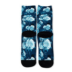 Blue Rose Floral Flower Pattern Print Long Socks