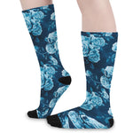 Blue Rose Floral Flower Pattern Print Long Socks