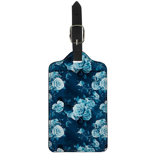 Blue Rose Floral Flower Pattern Print Luggage Tag