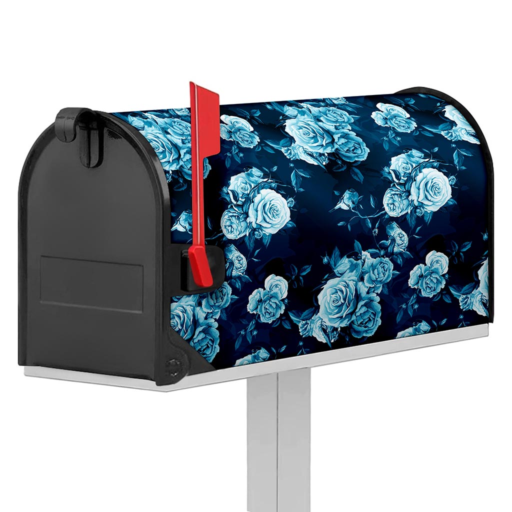 Blue Rose Floral Flower Pattern Print Mailbox Cover