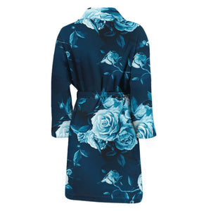 Blue Rose Floral Flower Pattern Print Men's Bathrobe