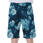 Blue Rose Floral Flower Pattern Print Men's Beach Shorts