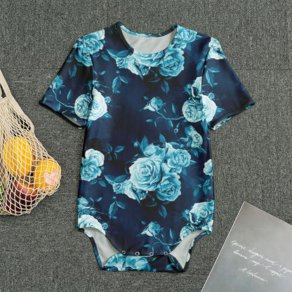 Blue Rose Floral Flower Pattern Print Men's Bodysuit