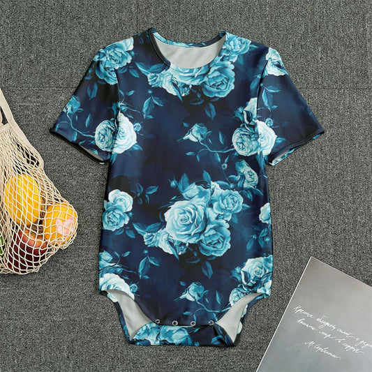 Blue Rose Floral Flower Pattern Print Men's Bodysuit