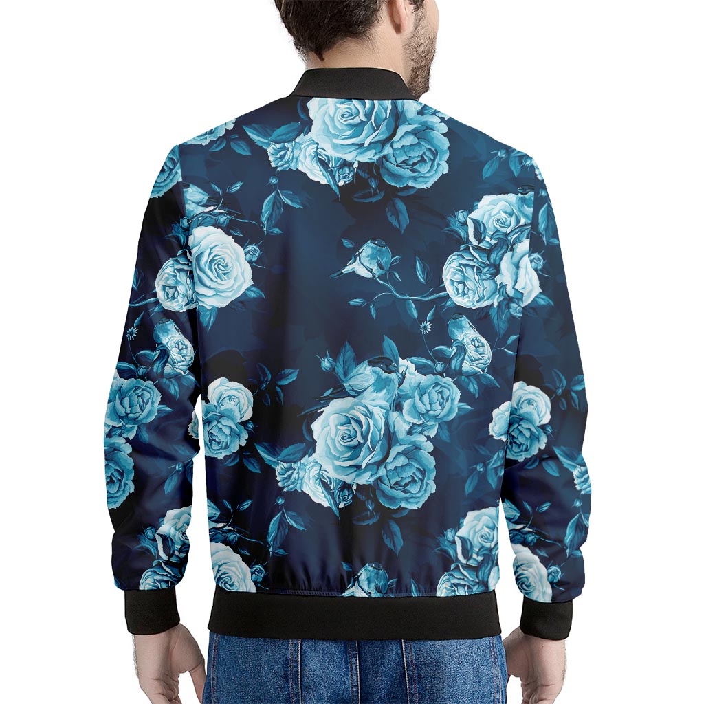 Blue Rose Floral Flower Pattern Print Men's Bomber Jacket