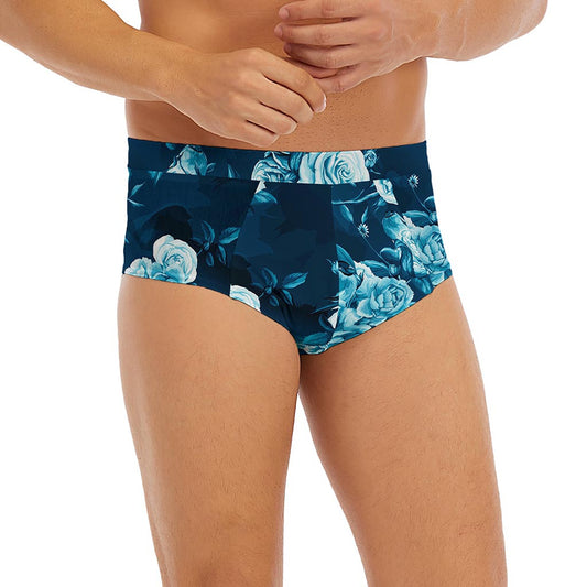 Blue Rose Floral Flower Pattern Print Men's Briefs