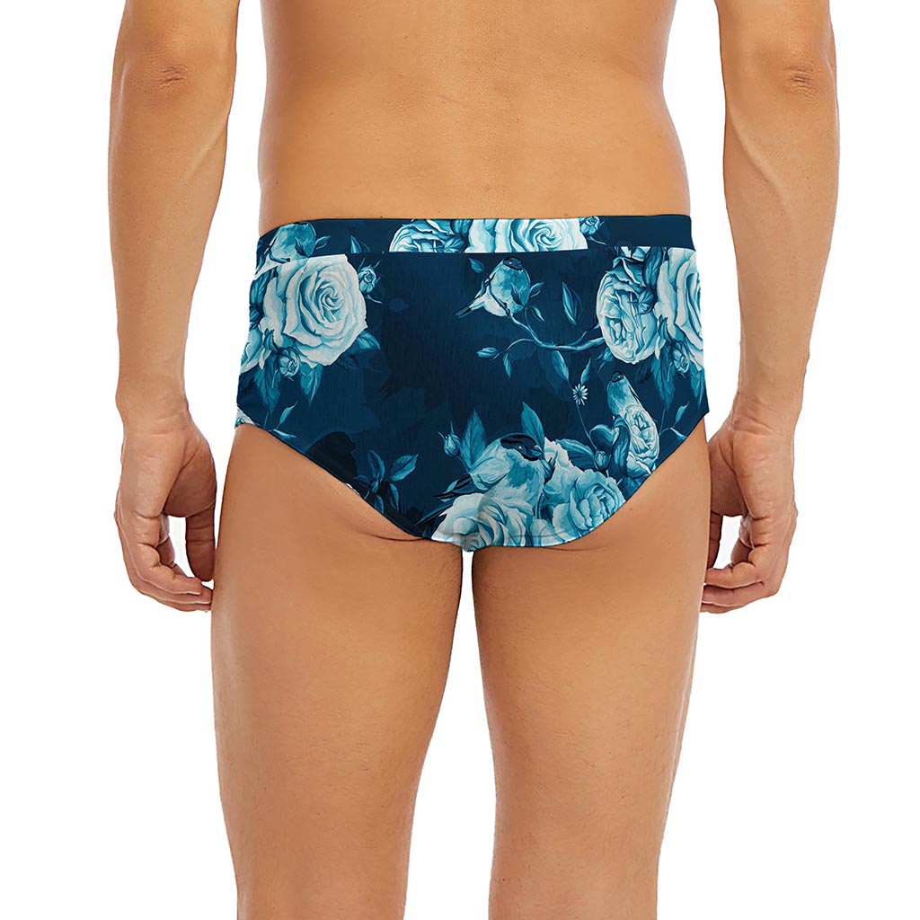 Blue Rose Floral Flower Pattern Print Men's Briefs
