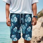 Blue Rose Floral Flower Pattern Print Men's Cargo Shorts