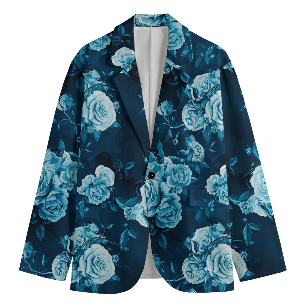 Blue Rose Floral Flower Pattern Print Men's Cotton Blazer