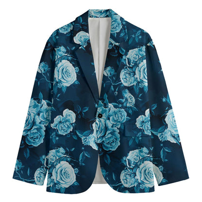 Blue Rose Floral Flower Pattern Print Men's Cotton Blazer