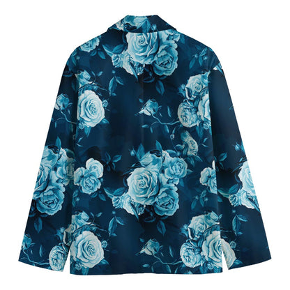 Blue Rose Floral Flower Pattern Print Men's Cotton Blazer