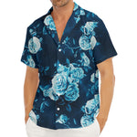 Blue Rose Floral Flower Pattern Print Men's Deep V-Neck Shirt