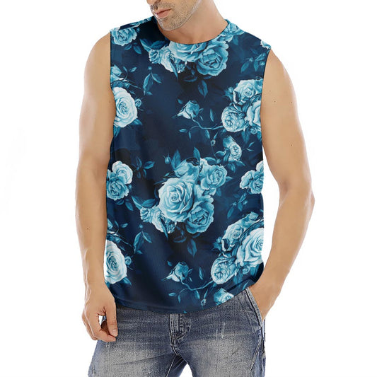 Blue Rose Floral Flower Pattern Print Men's Fitness Tank Top