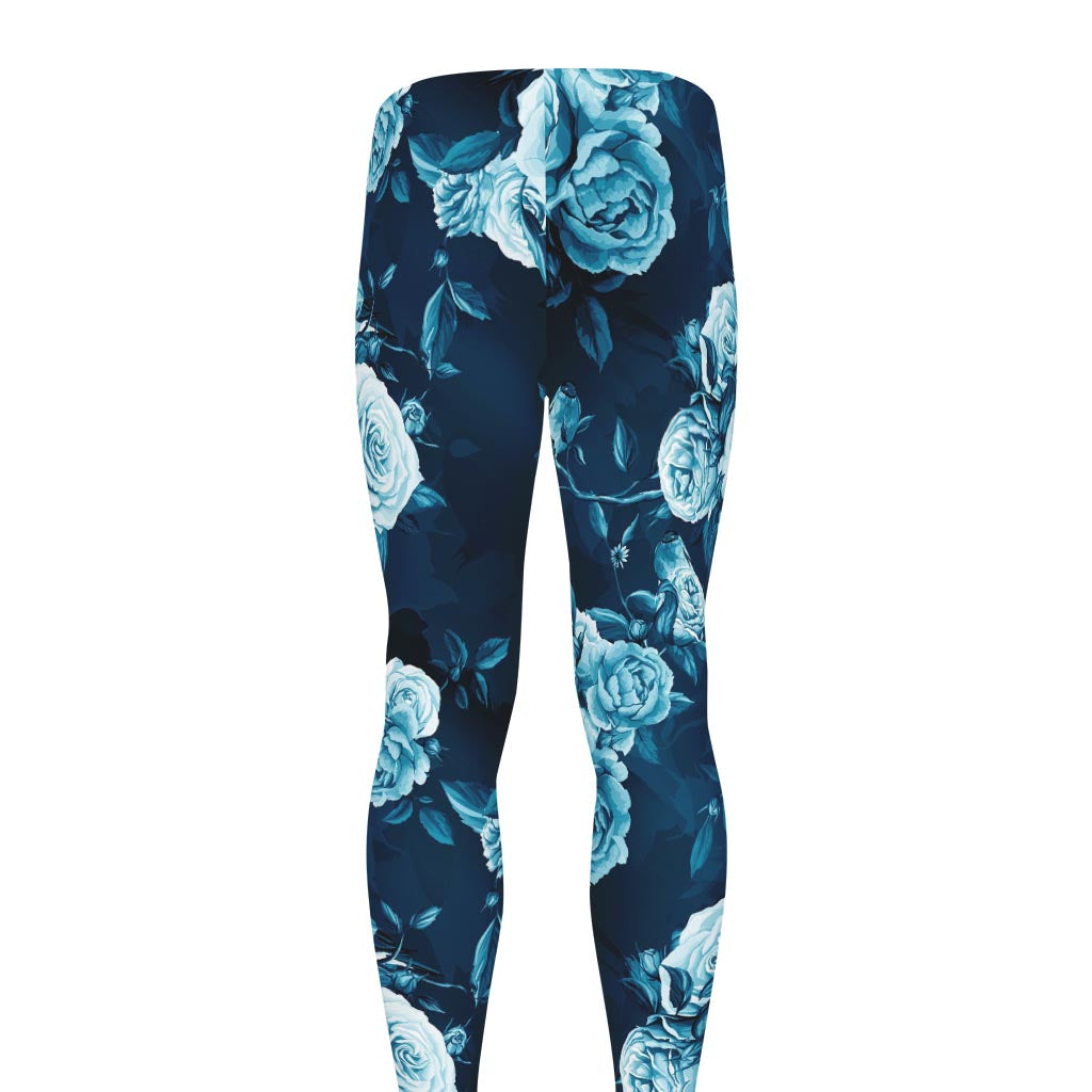 Blue Rose Floral Flower Pattern Print Men's leggings