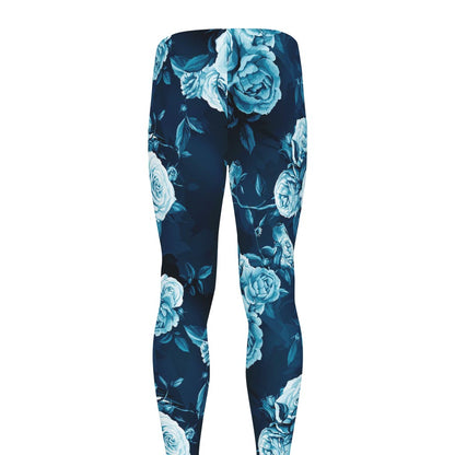 Blue Rose Floral Flower Pattern Print Men's leggings