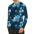 Blue Rose Floral Flower Pattern Print Men's Long Sleeve Rash Guard