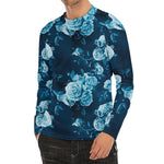 Blue Rose Floral Flower Pattern Print Men's Long Sleeve Rash Guard