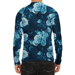 Blue Rose Floral Flower Pattern Print Men's Long Sleeve Rash Guard