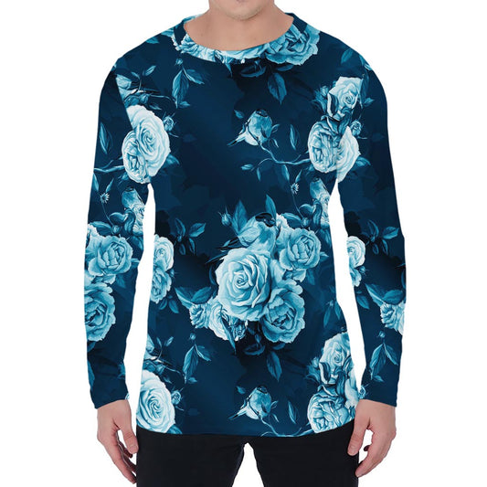 Blue Rose Floral Flower Pattern Print Men's Long Sleeve T-Shirt