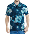 Blue Rose Floral Flower Pattern Print Men's Polo Shirt