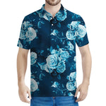 Blue Rose Floral Flower Pattern Print Men's Polo Shirt
