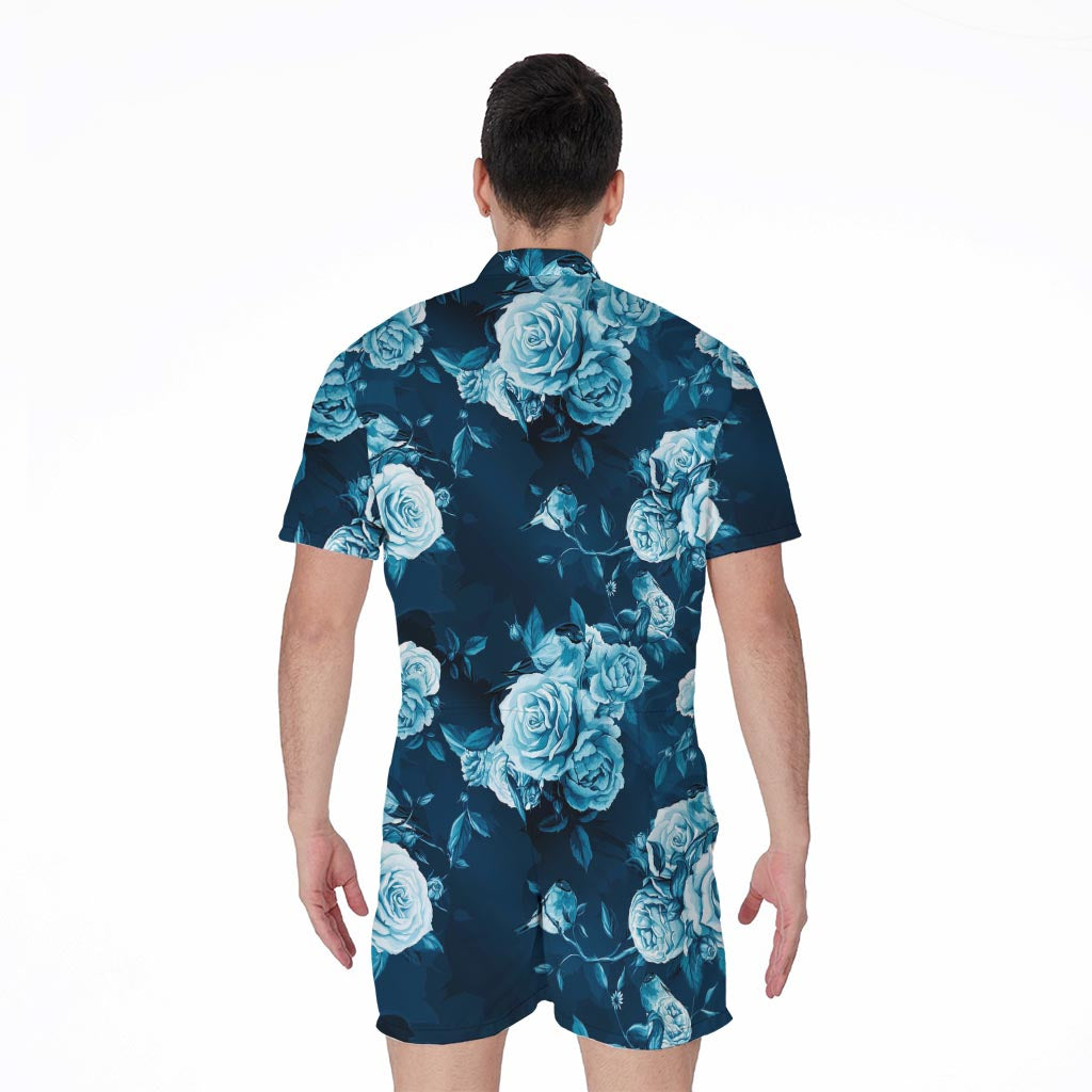 Blue Rose Floral Flower Pattern Print Men's Rompers