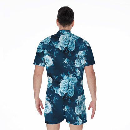 Blue Rose Floral Flower Pattern Print Men's Rompers