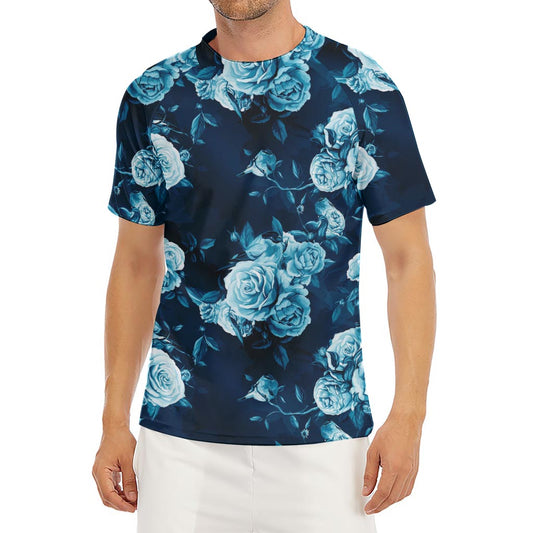 Blue Rose Floral Flower Pattern Print Men's Short Sleeve Rash Guard