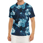 Blue Rose Floral Flower Pattern Print Men's Short Sleeve Rash Guard