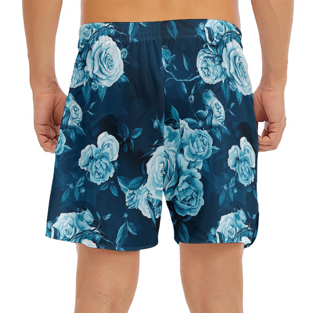 Blue Rose Floral Flower Pattern Print Men's Split Running Shorts