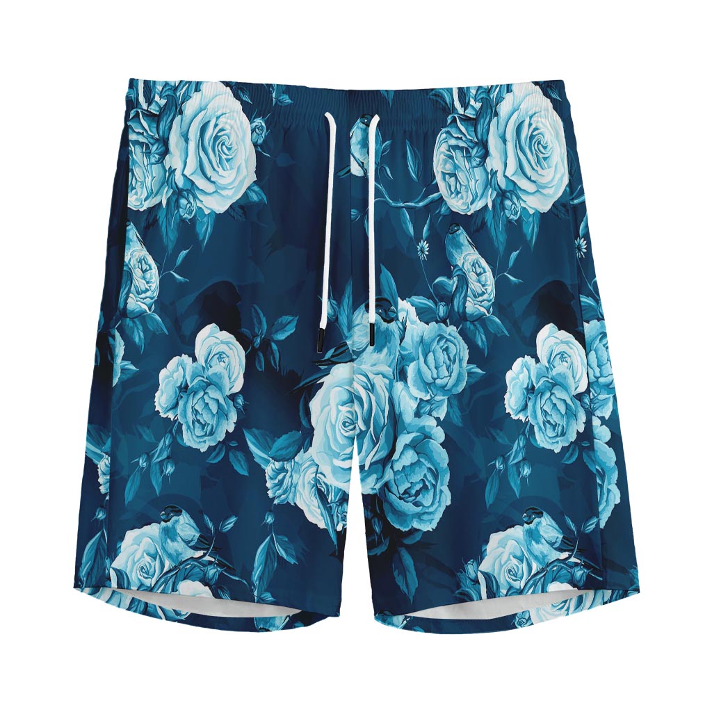 Blue Rose Floral Flower Pattern Print Men's Sports Shorts